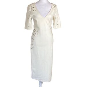 XOXO Ivory White Stretch Cocktail Party Lining Bodycon Midi Dress Size M
